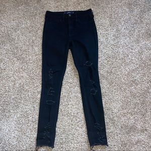 Black super high rise skinny jeans